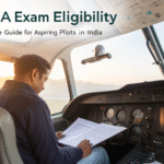 A pilot sitting in the cockpit reviewing documents, illustrating DGCA Exam Eligibility for aspiring pilots in India.