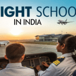 Cadet pilots training in a cockpit with airplanes on the runway at a flight school in India.