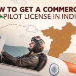 Young pilot sitting in an aircraft with map of India in background – How to get a Commercial Pilot License in India.
