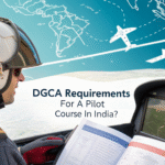 DGCA requirements for a Pilot Course in India with a pilot in cockpit studying flight manual.